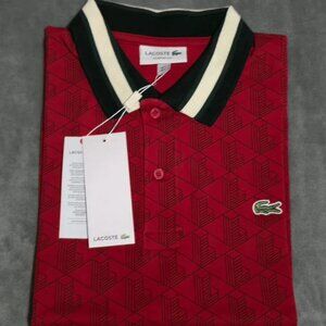Lacoste Men's Red Large Monogram Jacquard Polo Shirt - New with Tags